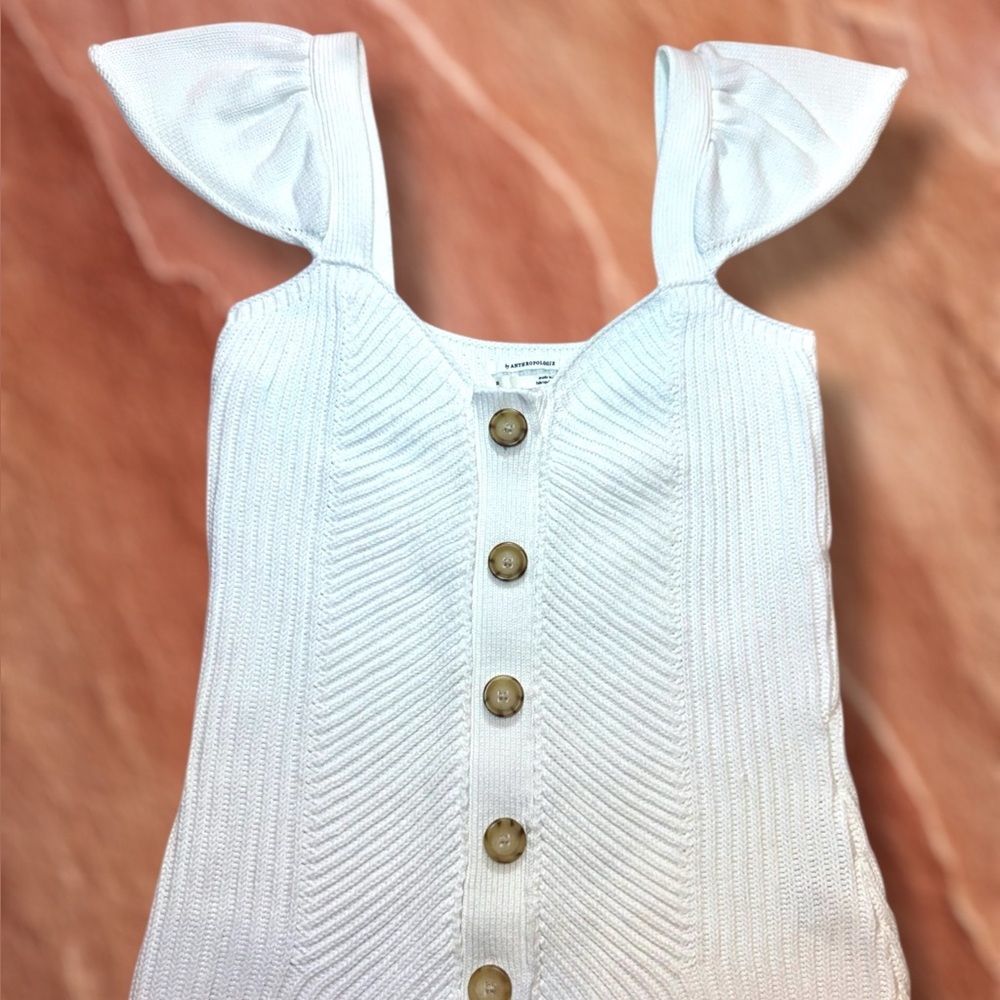 White Knit Button-Front Ruffle Strap Tank Top - Picture 5 of 9